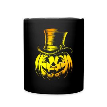 Halloweenkürbis mit Zylinder Strichzeichnung - Tasse einfarbig - Schwarz - Vorne