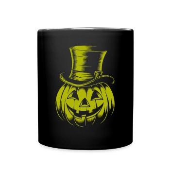 Halloweenkürbis mit Zylinder Strichzeichnung - Tasse einfarbig - Schwarz - Vorne