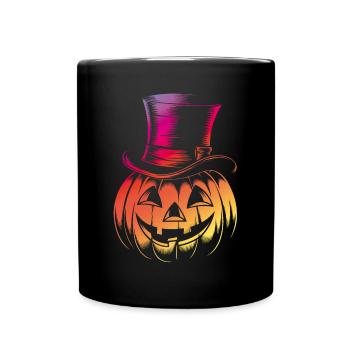 Citrouille d'Halloween avec dessin au trait haut de forme - Mug uni - noir - Devant