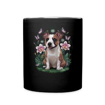 Staffordshire Bull Terrier avec des papillons - Mug uni - noir - Devant