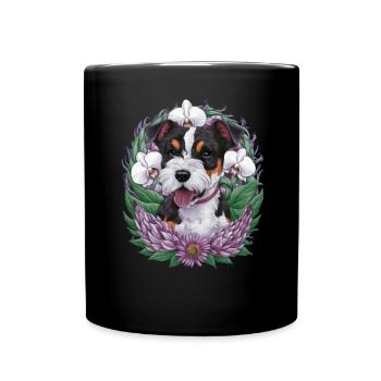 American Staffordshire Terrier with Orchids - Full Colour Mug - black - Front