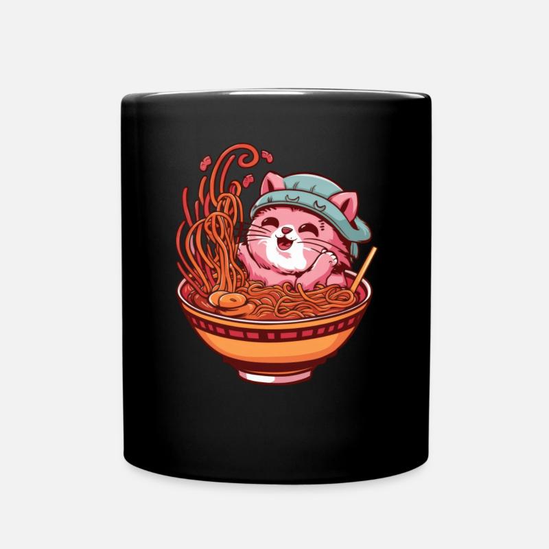 Kawaii Cat with Ramen Bowl - Full Colour Mug - black