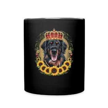 Leonberger Hund mit Krone und Sonnenblumen - Tasse einfarbig - Schwarz - Vorne