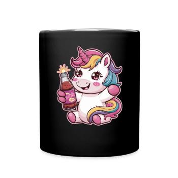Kawaii Einhorn mit Limonadenflasche - Tasse einfarbig - Schwarz - Vorne