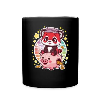 Red Kawaii Panda with Piggy Bank - Full Colour Mug - black - Front