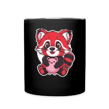 Red Kawaii Panda with Piggy Bank - Full Colour Mug - black - Front
