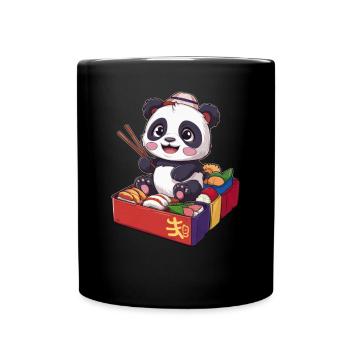 Red Kawaii Panda with Lunch Box - Full Colour Mug - black - Front