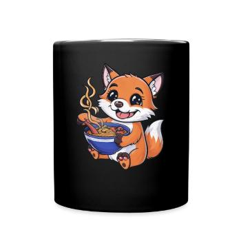 Kawaii Fuchs mit Ramen Nudelsuppe - Tasse einfarbig - Schwarz - Vorne