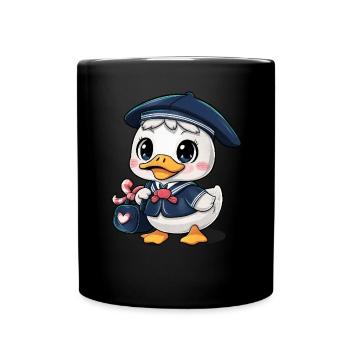 Caneton kawaii en uniforme scolaire traditionnel - Mug uni - noir - Devant