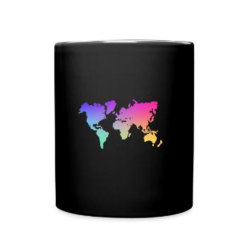 farbige Weltkarte - Tasse einfarbig - Schwarz - Vorne