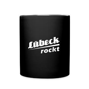 Lübeck rockt - Textdesign mit Stadtnamen - Tasse einfarbig - Schwarz - Vorne