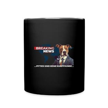 Pitbull Terrier Hundemotiv Kampfhund Pittie Listen - Tasse einfarbig - Schwarz - Vorne