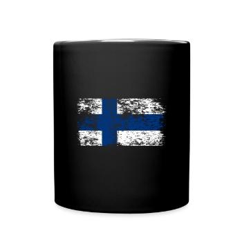 Finland Flag Suomi Finnish Flag Used Look - Full Colour Mug - black - Front