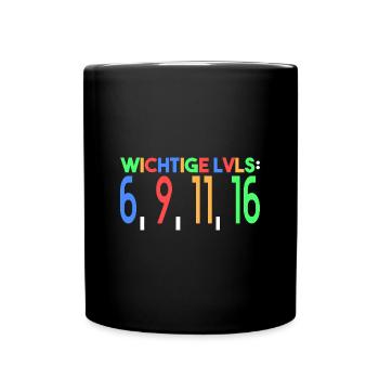 wichtige lvls: 6, 9, 11, 16 - Tasse einfarbig - Schwarz - Vorne