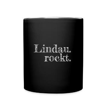 Lindau rockt - Textdesign mit Stadtnamen - Tasse einfarbig - Schwarz - Vorne