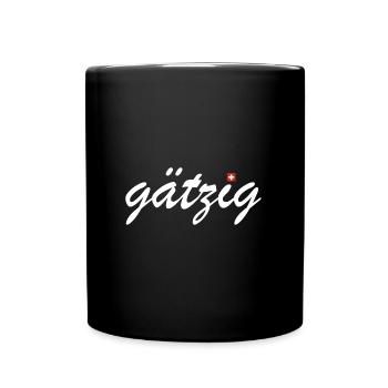 Gätzig | angefressen, Schweiz, Schweizerdeutsch - Tasse einfarbig - Schwarz - Vorne