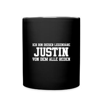 Justin Name Design - Tasse einfarbig - Schwarz - Vorne