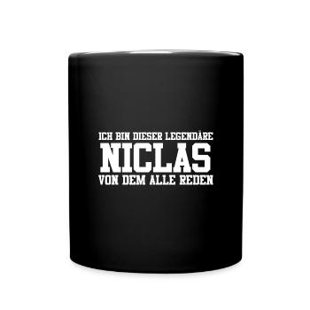 Niclas Name Design - Tasse einfarbig - Schwarz - Vorne