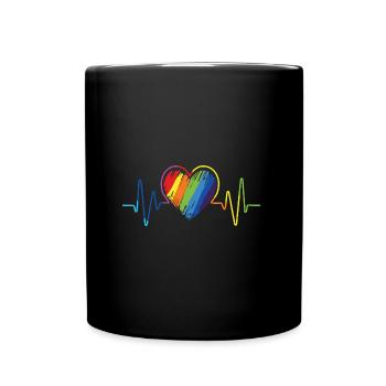 Lbgt Pride Flag Rainbow Heartbeat - Mug uni - noir - Devant