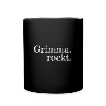 Grimma rockt - Textdesign mit Stadtnamen - Tasse einfarbig - Schwarz - Vorne