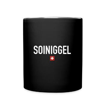 Soiniggel | Schweiz, Sprichwort, Fondue, Skifahren - Tasse einfarbig - Schwarz - Vorne