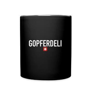 Gopferdeli | Schweiz, Sprichwort, Ski fahren - Tasse einfarbig - Schwarz - Vorne