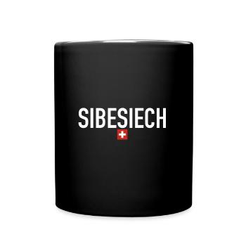 Sibesiech | Schweiz, Sprichwort, Fondue, Skifahren - Tasse einfarbig - Schwarz - Vorne