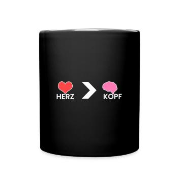 Herz > Kopf - Tasse einfarbig - Schwarz - Vorne