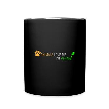 Tiere lieben mich - ich bin Veganer - Tasse einfarbig - Schwarz - Vorne