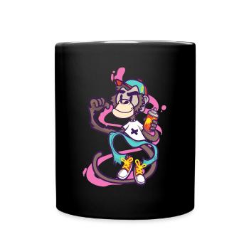 Graffiti monkey with spray can - Full Colour Mug - black - Front