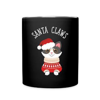 Santa Claus Claw's Christmas Geeky Cat - Full Colour Mug - black - Front