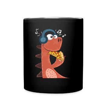 Dino aime la pizza - Mug uni - noir - Devant