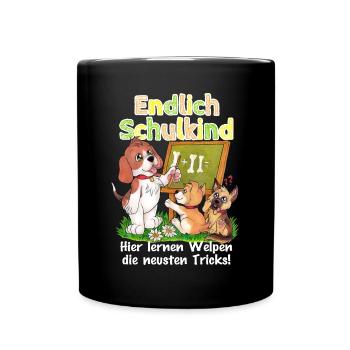 Endlich Schulkind - Süße Hunde Schule Schulanfang - Tasse einfarbig - Schwarz - Vorne