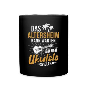 Hawaii Ukulele Rentner Altersheim Opa Uke - Tasse einfarbig - Schwarz - Vorne