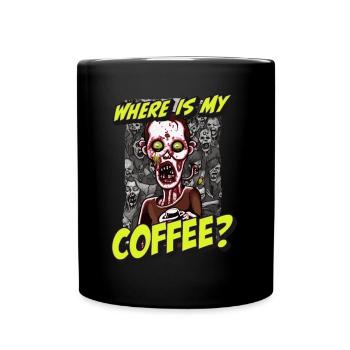 Lustiges Kaffee Design mit Zombie - Tasse einfarbig - Schwarz - Vorne