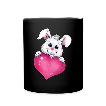 Niedlicher Hase Herz Liebe Geschenk Valentinstag - Tasse einfarbig - Schwarz - Vorne