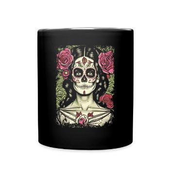 Sugar Skull Frau zum Tag der Toten - Tasse einfarbig - Schwarz - Vorne
