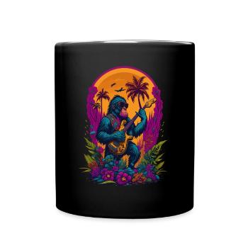 Gorille cool jouant de la guitare électrique sous les palmiers - Mug uni - noir - Devant