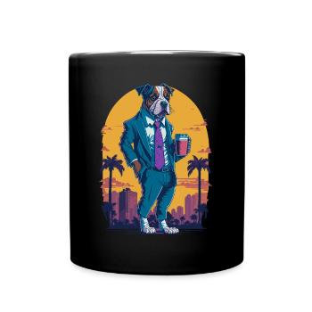 80's Illustration eines Hundes mit Kaffeetasse - Tasse einfarbig - Schwarz - Vorne