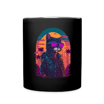 Illustration des années 80 d’un chat portant des lunettes de soleil - Mug uni - noir - Devant