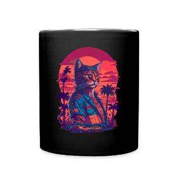 80's Action Illustration of a Cat and Cars - Full Colour Mug - black - Front
