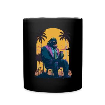 Illustration des années 80 d’un gorille avec une tasse de café - Mug uni - noir - Devant