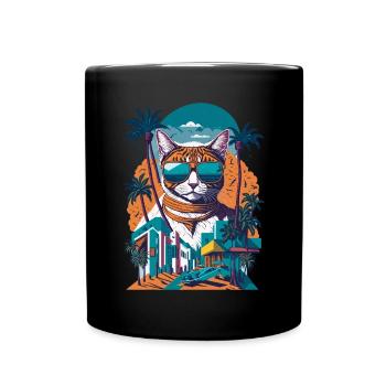Cartoon Gangster-Katze mit Sonnenbrille - Tasse einfarbig - Schwarz - Vorne