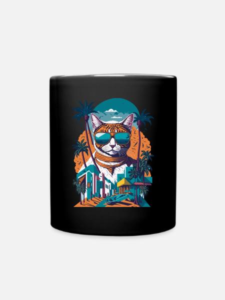 Chat gangster de dessin animé avec des lunettes de soleil - Mug uni - noir