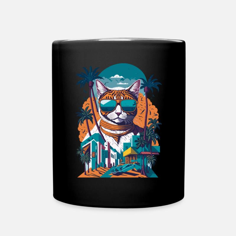 Cartoon Gangster-Katze mit Sonnenbrille - Tasse einfarbig - Schwarz