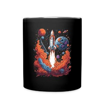 Navette spatiale avec Planets and Stars Illustration - Mug uni - noir - Devant