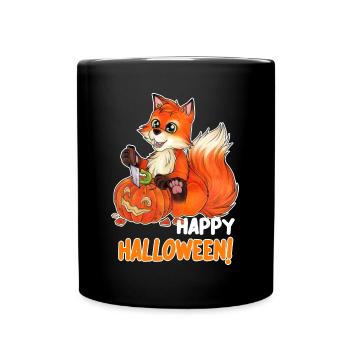 Happy Halloween - Fuchsbaby beim Kürbis Schnitzen - Tasse einfarbig - Schwarz - Vorne