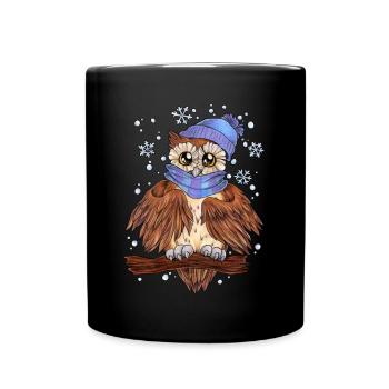 Niedliche Eule mit Schal im Schnee Winter Geschenk - Tasse einfarbig - Schwarz - Vorne