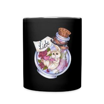 Liebestrank Love Potion Hase Kaninchen mit Rosen - Tasse einfarbig - Schwarz - Vorne