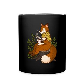 Herbst Fuchs Teetrinken goldene Jahreszeit - Tasse einfarbig - Schwarz - Vorne